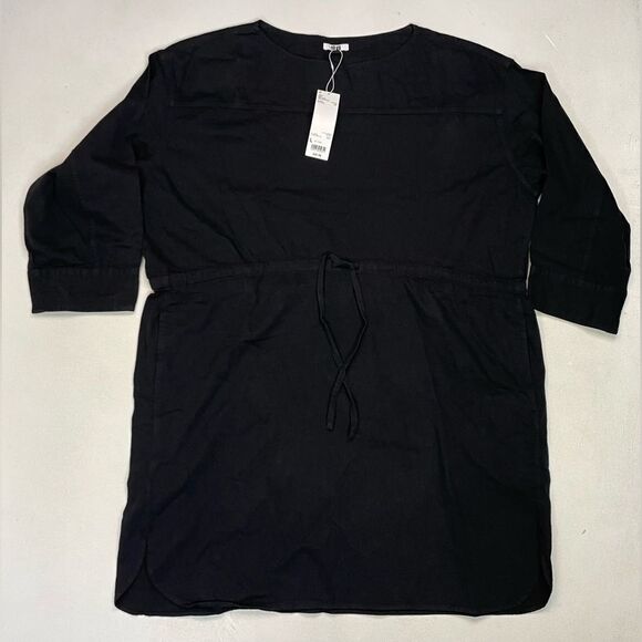 Uniqlo Denim Drawstring Long Sleeve Dress Women Large Black NWT - Picture 1 of 6